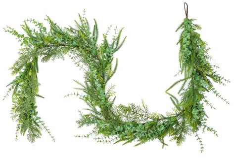 Realistische Weihnachtsgirlande für Kamin 9FT, Echt wirkende Dicke Üppige Künstliche Zedern Girlande, Weihnachtsdekoration für Treppengeländer Außenbereich Kamin Tisch(Eucalyptus Cedar, 9 FT)