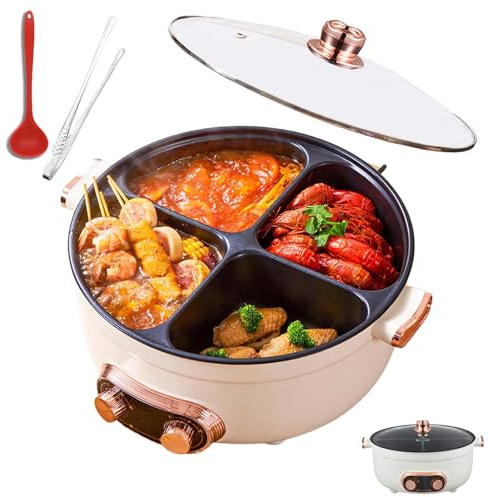 Four Grid Multifunctional Stew Pot, 6/7L Large Capacity 4 Grid Electric Hot Pot, Integrated Hot Pots Electric Caldron with 4 Flavors, Double-Sided Separate Temperature Control (4 Grids-7L)