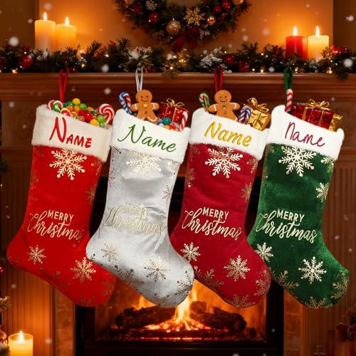 XNBTIM 5 Stück Personalisierter Stickerei Weihnachtsstrumpf mit Namen – Extra Groß 49 cm Weihnachtssocke zum Aufhängen & Befüllen – Individuelle Weihnachtsdeko für Kamin & Familie, – 5 Stück