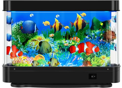 DoubleCare Faux aquarium, lampe virtuelle en mouvement d'océan, décoration d'aquarium artificielle, réaliste pour chambre à coucher et bureau, noir