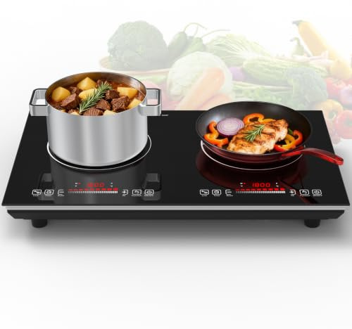 VBGK 2 burner Induction Hob,3600W Electric hob 2 burner with Knob Control,9 Power Levels, Kids Lock & Timer,LED touch control,double induction hob