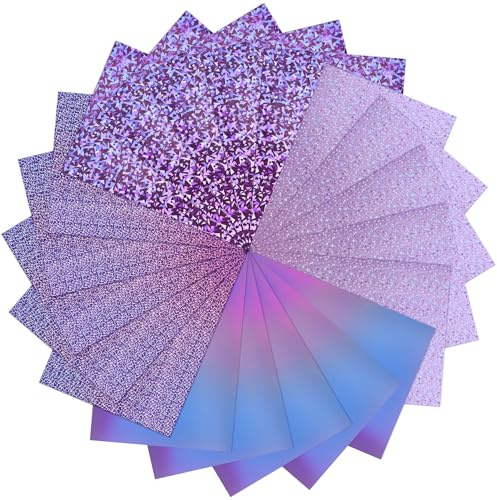 A4 Lila Spiegelkarton mit gemustertem Mix 20 Blätter 4 Muster 250g/㎡ | Uncle Paul Metallisch Reflektierendes Bastelpapier für Basteln, DIY-Projekte, Kartenherstellung, Partydékor UAP19MXPL20