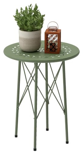 Outsunny Gartentisch Ø40 x 50cm Wetterfest Balkontisch aus Stahl Grün | Beistelltisch mit Blumendesign Schutzfüße, Rund Esstisch Outdoor, Campingtisch, Terrassentisch für Garten Terrasse Balkon