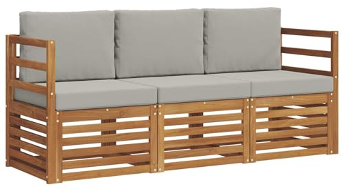 vidaXL Sofagarnituren 3 pcs Natürlich und Hellgrau Massivholz Akazie, Moderne Gartenmöbelsets, wetterfeste Sitzmöbel, Akazien-Sofa, Flexible Lounge-Lösungen für die Terrasse