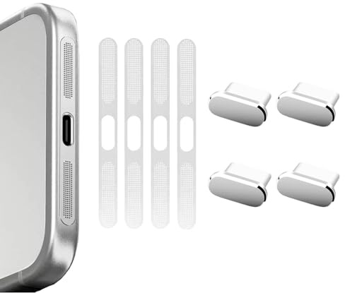 Floruvia 4 Pack USB C Type C Charging Port Plug Caps, Speaker Dust Covers Compatible With iPhone 17 Pro Max, for Clean Audio(Silver)