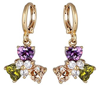 Ohrringe aus 14-karätigem Gold für Damen, Creolen mit Herz-Blumen-Amethyst-Peridot-Rubin-Ohrhänger für Damen