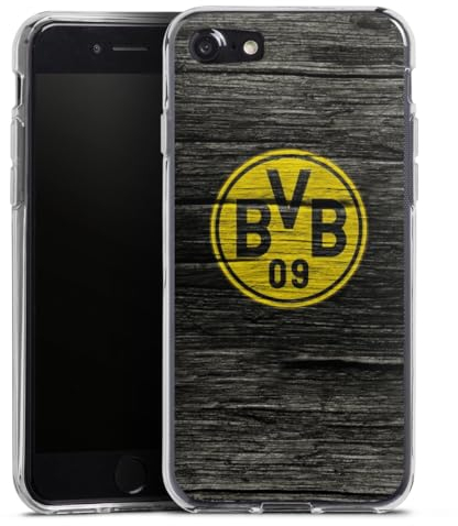 Silikon Hülle kompatibel mit Apple iPhone 7 Case transparent Handyhülle Borussia Dortmund BVB Holzoptik