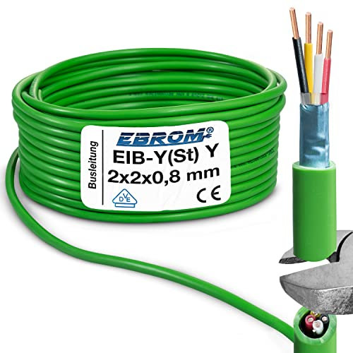 EIB - Cavo per bus EIB-Y (St) Y 2 x 2 x 0,8 mm, verde, cavo dati/cavo dati per installazione/bus per telecomunicazioni, molte lunghezze, da 5 metri a 100 metri, lunghezza selezionata: 80 metri