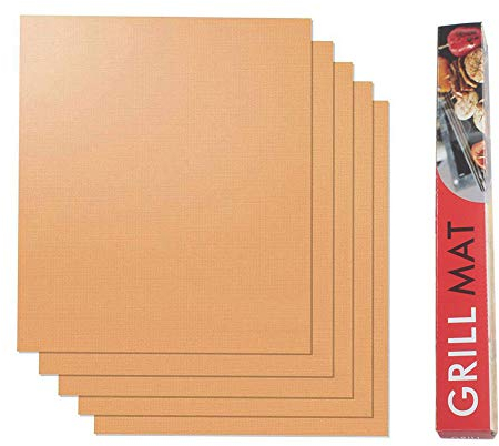 KOKOMALL Set de 5 Tapis de Cuisson Tapis de Barbecue en Téflon100% Anti-adhérent Réutilisable Feuille de Cuisson pour BBQ a Gaz, Charbon ou Electrique 40 x 33 cm