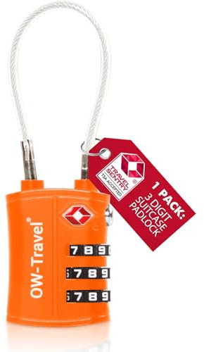 OW-Travel Cadenas Cable TSA pour Valise.Cadenas Code 3 Chiffres Antivol pour Bagages Casier Rangement Tente Camping.TSA Bagages Combinaison USA.Accessoires Voyage avion.Serrure Valise 1 Orange