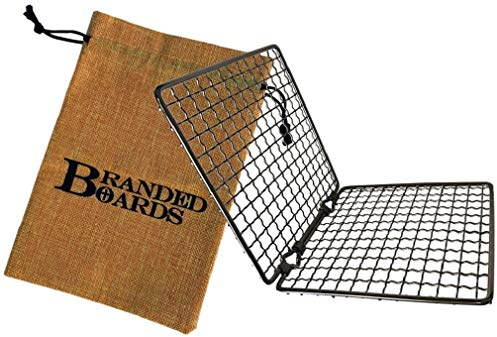 Branded Boards Portable Bushcraft Stainless BBQ Folding Cooking Grill Grate & Burlap Hemp Drawstring Bag. Camping, Campfires, Backpacking, Hunting & Fishing. (Folding Grill & Bag ONLY)