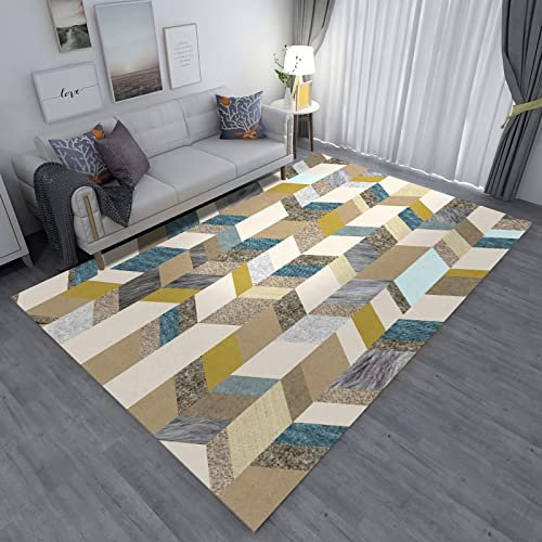 Teppich flokati Teppich waschbar Teppich kinderzimmer Senf grün grau blau abstraktes geometrisches Design 3D Wohnzimmerteppich terassendeko 180x250cm