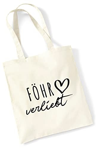 HUURAA Jutebeutel Föhr verliebt Tasche Baumwolle Natural mit Namen deiner lieblings Insel Geschenk Idee für Freunde und Familie