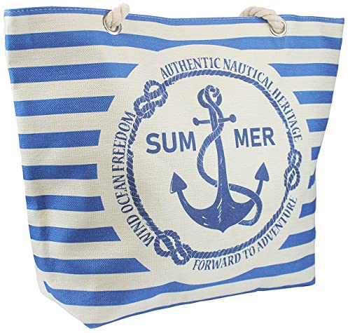 FUREINSTORE Bolsa de Playa Grande para Mujer, Bolso Hombro Mujer Playero Viajes, Compras con Cremallera Asas y Cuerda, Transpirable Lavable (933 Azul)
