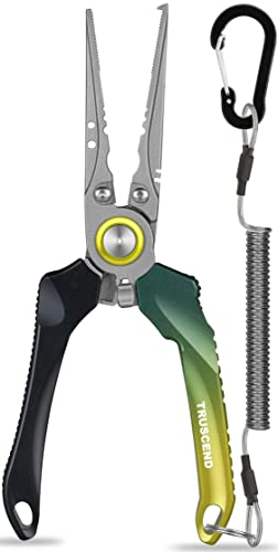 TRUSCEND Premium Angelzange, Ausgewählte Salzwasser-Angelausrüstung, Wolframschneider, Spaltring-Hakenentferner, Knotenbindungswerkzeug, Aluminium/Polymer/Pistolengriff