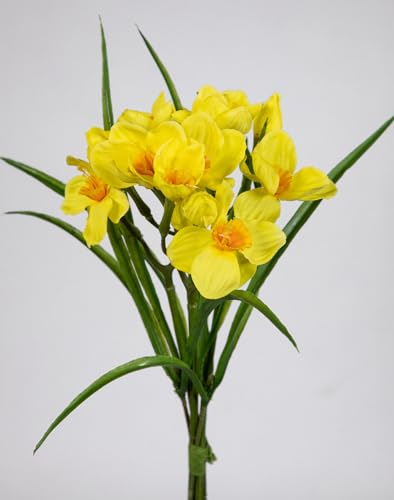 Seidenblumen Roß Narzissenbund mit Gras 36cm gelb GA Kunstblumen künstliche Blumen Narzissen Osterglocken