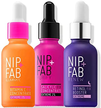 Nip + Fab Booster Trio Bundle | Help to Replenish, Tone, and Hydrate Face Skin | Contains Vitamin C Concentrate Extreme 3%, Salicylic Fix Concentrate Extreme 2%, Retinol Fix Booster