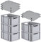 PROREGAL SparSet 5x Eurobox NextGen Grip mit Auflagedeckel & 4 schwarzen Schiebeschnappverschlüssen, HxBxT 22x30x40cm, 20 L, Grau, Griffe offen, Eurobehälter, Transportbox