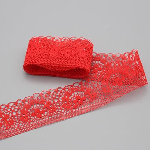 PTNKUIIY 10 Yard Spitzenband,Elastizität Spitzenborte Spitzenband Spitzenbordüre Zierband Spitze Blume Borte Breite 4cm Baumwolle Vintage-Stil Häkelspitze Häkel-Borte für Nähen Handwerk DIY-Kleid,Rot