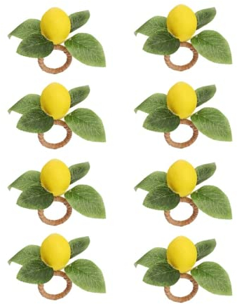 DODXIAOBEUL Juego de 8 servilleteros de limón, servilleteros de limón sintético, servilleteros de verano para cena, boda, cumpleaños, Acción de Gracias, Navidad, Pascua, vacaciones, decoración de mesa