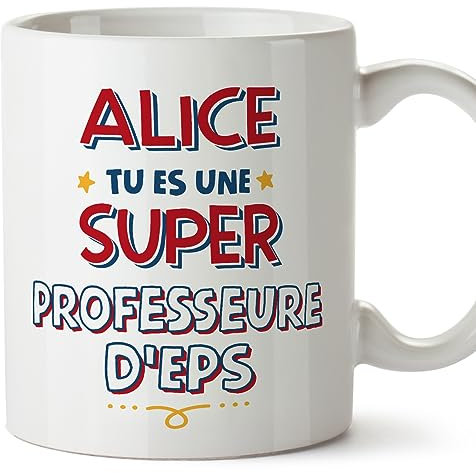 Mugffins Tassen Personalisierten für LEHRERIN FÜR LEIBESERZIEHUNG Frau - Auf Französisch - Tu es Super - 11 oz / 330 ml - Individuell Anpassbar Geschenk Mitarbeiter