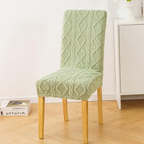 Odot Reine Farbe Stuhlhussen Jacquard Esstisch Stühlen Set Mit 2/4/6, Stretch Stuhlhussen Hussen Waschbarer Vlies Stuhlbezug Sesselbezug für Restaurant (4er Set,Grün)