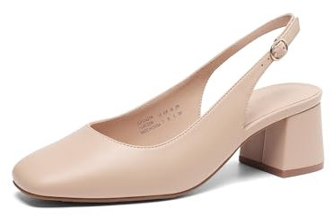 DREAM PAIRS Women's Low Chunky Heels Slingback Square Toe Block Dress Shoes Closed Toe Comfortable Wedding Work Pumps,Size 9,Nude,SDPU2427W