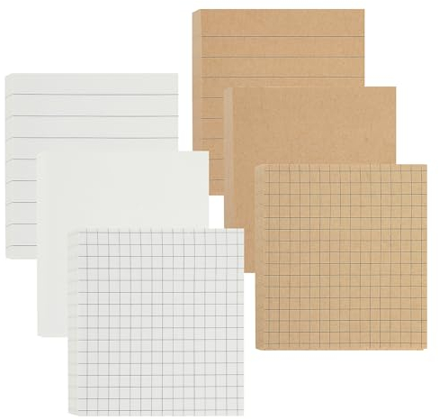 Jeffdad 6 Pack Haftnotizen 75 x 75mm, Selbstklebende Haftnotizzettel, Linierte Selbstklebend Tagesliste Notizblock Klebezettel zum Beschriften für Notizblock Büro Haus Schule (480 Stück, Weiß+Braun)