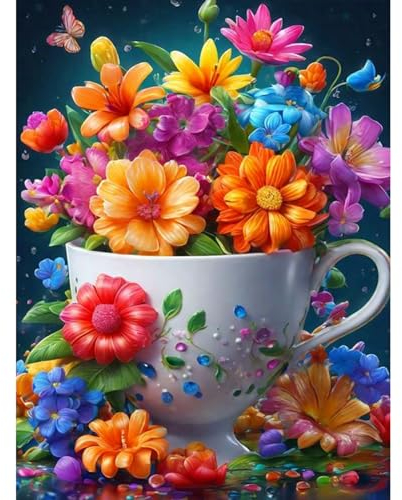 DOMROM Blume Diamond Painting Kits für Erwachsene, 5D Diamant Painting Bilder Set, DIY Diamond Art Painting Kit Full Drill Gem Digitales Diamant Gemälde Stickerei für Gift Wall Decoration 30x40cm