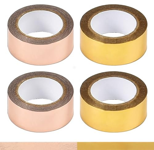 EKSMA Paquete de 4 Cintas Adhesivas Doradas: Cinta Adhesiva Decorativa de Gran tamaño, versátil y fácil de Usar para proyectos creativos