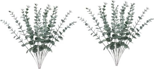 OSQI Eukalyptus Pflanze,24 Stück Eucalyptus Künstliche Zweige Blätter, Künstlich Pflanze Vasen Deko, Grün Deko Kunstpflanzen für Tischdeko Hochzeit Balkon Dusche Trockenblumen Deko(38cm)