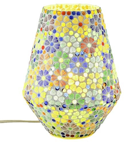 Marrakesch Boho Deko Tischlampe Nachttischlampe 24cm groß | Deko Aesthetic Tischleuchte Lampe im Wohnzimmer Schlafzimmer & Kinderzimmer | Moderne Tischleuchte Fikus -3- aus Mosaik E27 Lampenfassung