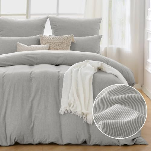 ATsense Bettwäsche 135x200 4teilig - 100% Baumwolle Gestreift Grau, Öko-Tex Zertifiziert Hypoallergen Atmungsaktiv, 2 Bettbezug 135x200 und 2 Kissenbezüge 80x80