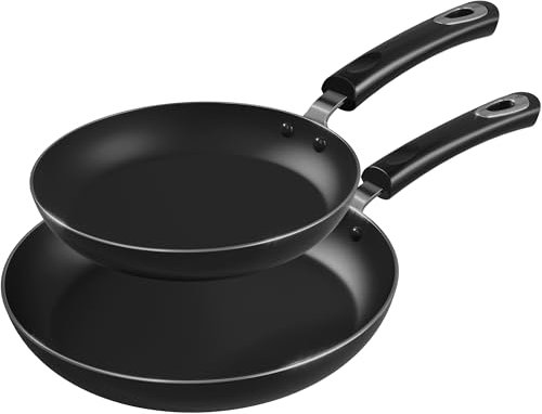 KICHLY Non Stick Frying Pan Set, Pack of 4 Induction Pans, 28cm + 20cm, Superior Nonstick, Teflon (Black)