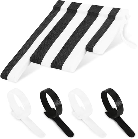 Nearockle Klett Kabelbinder Wiederverschließbar 150 Stück, Wiederverwendbare Kabelbinder Klett, Selbstklebendes Klettbänder für Kabel Organizer Kablemanagement Ladekabel（150 * 12mm, Schwarz und Weiß）