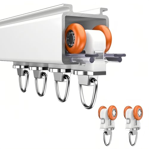 Deckenvorhangschiene, Schwerlast-Vorhangschienen, Gardinenschiene-Deckenmontage, Deckenhalterung Weiße Gardinenhaken Zubehör für Vorhangschienensystem(White,6m/19.7FT(4 * 1.5m))