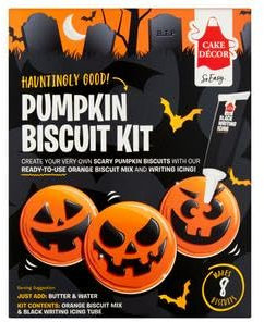 Pumpkin Biscuits Kit 179g - Pumpkin Shape Includes Orange Coloured Biscuit Mix and Black Writing Icing Tube, Crunchy & Delicious Cookies with Real Pumpkin Ideal for Snacking, Tea Time & Festive Treats