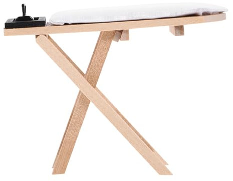HONMEET Miniature Ironing Board Set for Dollhouses Wooden Iron Table and Black Iron Smooth Surface Creative Desktop Decoration for Boys and Girls Dollhouse Accessories