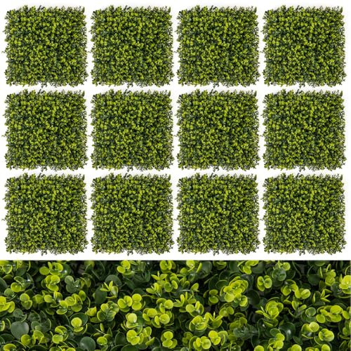 COSTWAY 12 Panneaux Muraux en Gazon Artificiel 50 x 50 cm, Panneaux de Buis avec Surface Texturée Incurvée et Epaisseur de 7 cm, Haie d'Intimité pour Jardin Cour Balcon Maison