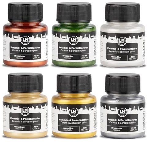 LM-Kreativ Porzellanfarbe Set 6 x 45 ml - Metallic Magic - Spülmaschinenfest, Glas- und Keramikfarbe, Ideal zum Tassen Bemalen, Keramik Bemalen, Kreative Projekte auf Glas, Keramik, Porzellan