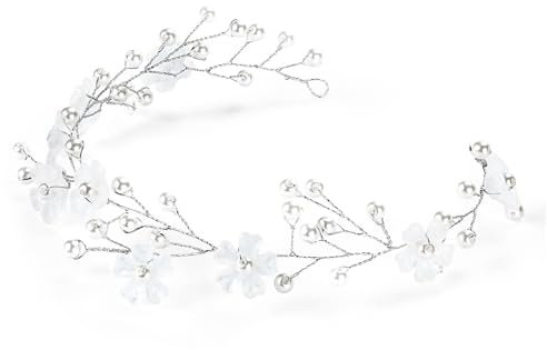 Haarreif Blumenmädchen, Hochzeit Ranken Stirnbänder, Weiße Blume Kopfschmuck Haarschmuck Braut, Blumenmädchen Haarschmuck, Blume Perlen Haarbänder, für Braut Haar Schmuck Zubehör (Silber)
