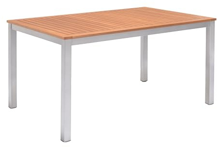 METRO Professional Outdoor Bistrotisch Lynx, Aluminium/Eukalyptusholz, 137 x 90 cm, Wetterbeständig, Rechteckig, Natur/Silber