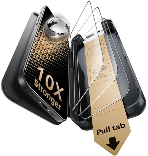 ESR 3 Stück für iPhone 16/iPhone 15 für Panzerglas, Armorite Pro | Accessory Glass by Corning™, 10X Stoßschutz, Anti-Reflex-Beschichtung, One-Pull Schnellinstallation, UltraFit-Ablage