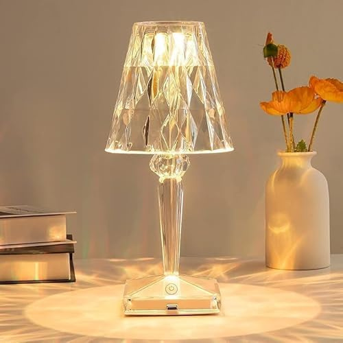 SHANJIA Crystal Table Lamp, Bedside Lamps with Touch Control, 3-Color Changing, USB Cable, 16 Colors