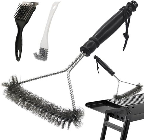 3 Stück Grillbürste, Grillrost-Reinigungsbürste, Grillrost Bürste, Grillbürste Edelstahl, PP Wärmedämmung Griff, Hochwertiges, Einfach und Effizient Reinigen, Multifunktionale