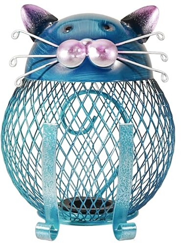 Metall-Katzen-Münzbank, Blau, 15,5 cm | Niedlich, für Erwachsene