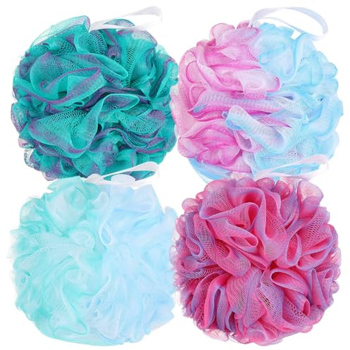 4 Pack Mesh Pouf Bath Sponges, 100g/Pc XXL Large Loofahs Shower Sponge Exfoliating Body Scrubber Shower Scrunchies