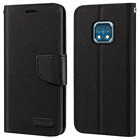 Shantime Custodia Portafoglio Flip in Tessuto Oxford Compatibile con Nokia XR20, Cover Protettiva Magnetica con Slot Carte e Supporto(Nero)