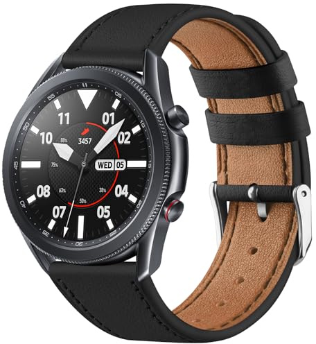 Mugust 22mm Armband für Samsung Galaxy Watch 46mm, Lederarmband Ersatz für Samsung Galaxy Watch 3 45mm Armband kompatibel mit Gear S3 Frontier/Classic (Schwarz)