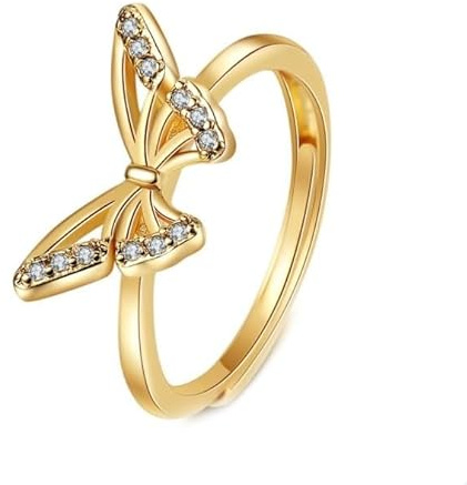 AMDXD Echter Schmuck Hochzeitsband Gelbgold 14K 585, Hohl Schmetterling Freundschaftsringe mit Labor Erstellt Diamant, Bandringe Diamantring Au585 Gold, Gr.58 (18.5)